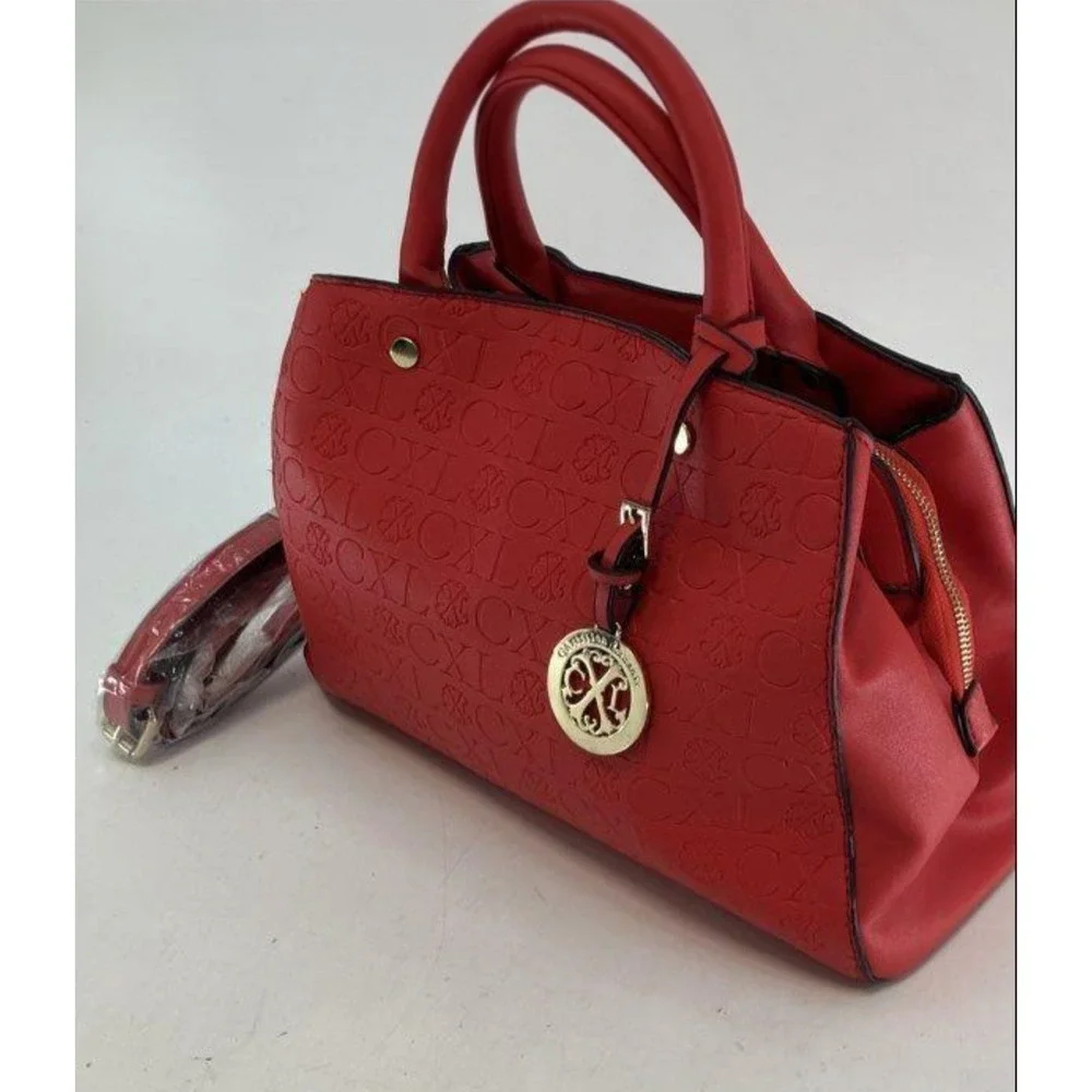 CHRISTIAN LACROIX Embossed Logo Satchel Red Convertible Shoulder Bag
